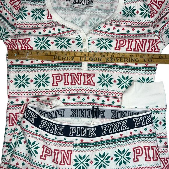 Victorian's Secret PINK Holiday fair isle Christmas Waffle PJ top pant set med - Picture 5 of 7